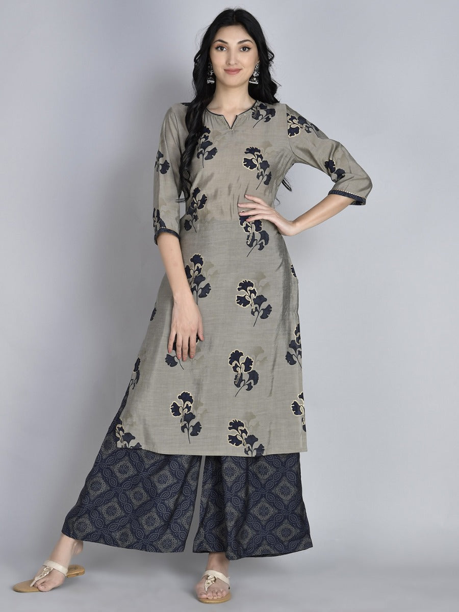 Ash Colour Tussar Silk Asymmetric Kurta Turquoise Pant- Festive Ethnic –  Dharang